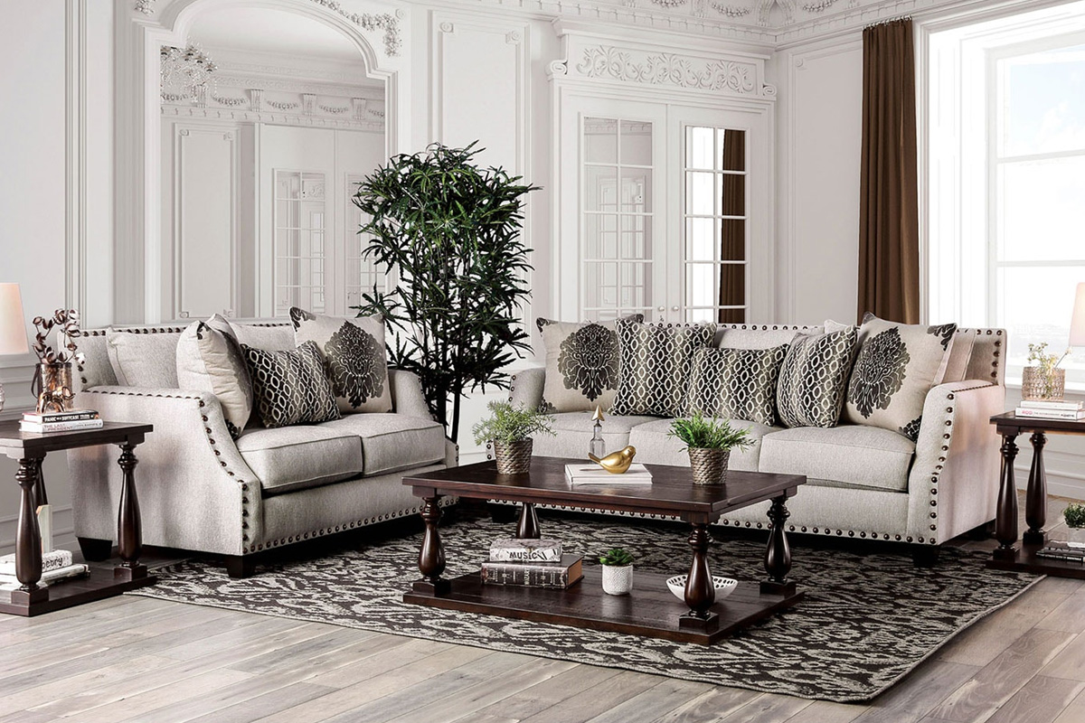 2 Pcs Set Sofa & Loveseat Cornelia Transitional Beige