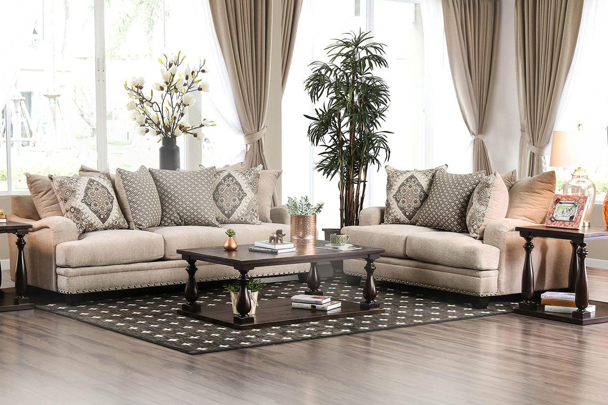 2 Pcs Set Sofa & Loveseat Jaylinn Transitional Light Brown