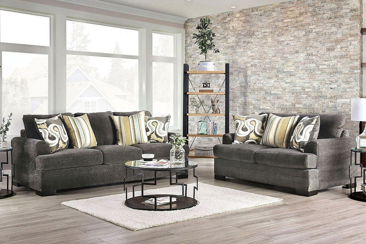 2 Pcs Set Sofa & Loveseat Taliyah Transitional Grey