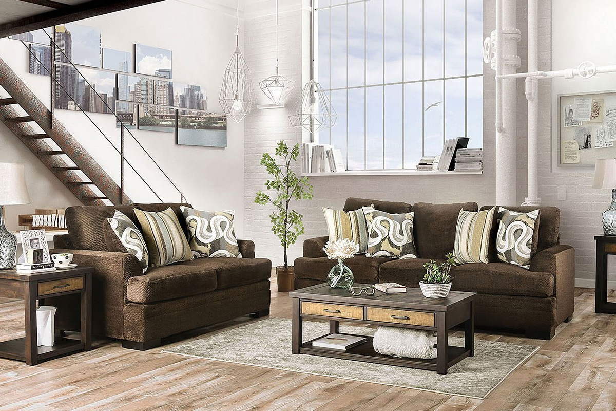 2 Pcs Set Sofa & Loveseat Taliyah Transitional Brown
