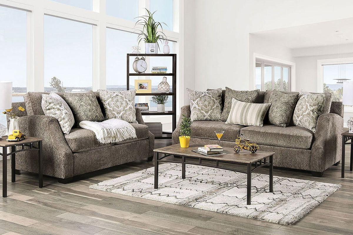 2 Pcs Set Sofa & Loveseat Laila Transitional Grey