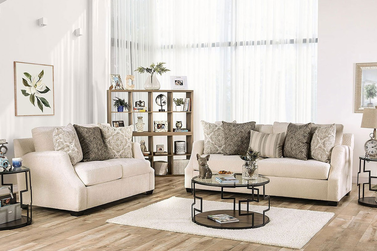 2 Pcs Set Sofa & Loveseat Laila Transitional Ivory