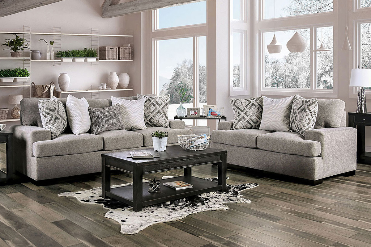 2 Pcs Set Sofa & Loveseat Polly Transitional Light Grey