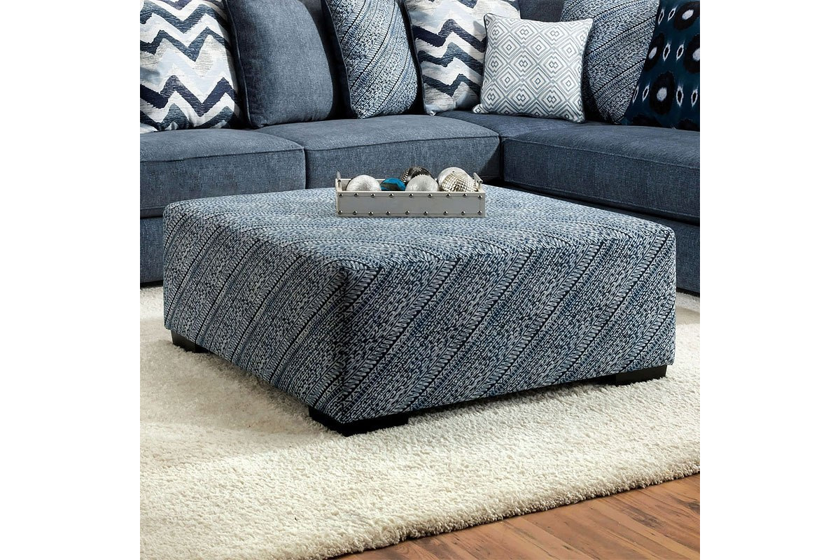 Brielle Transitional Blue Pattern Ottoman
