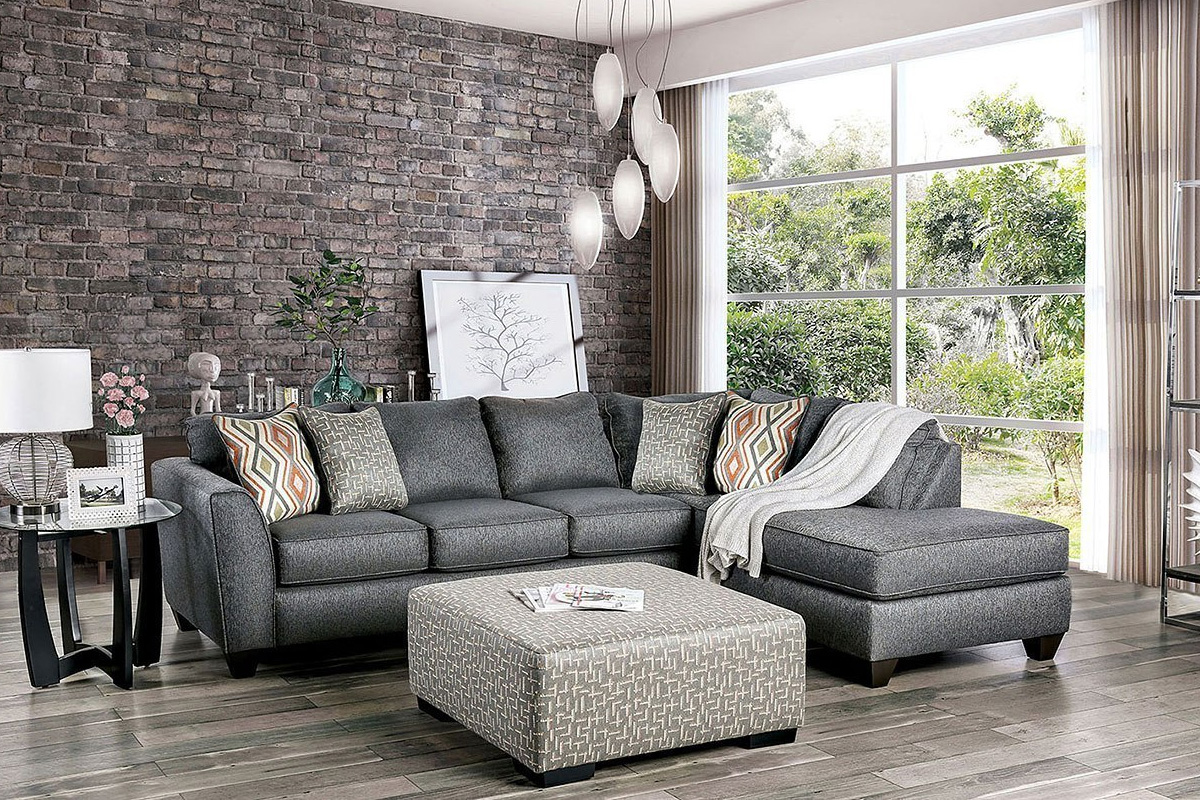 Earl Transitional Grey Chenille Sectional Sofa
