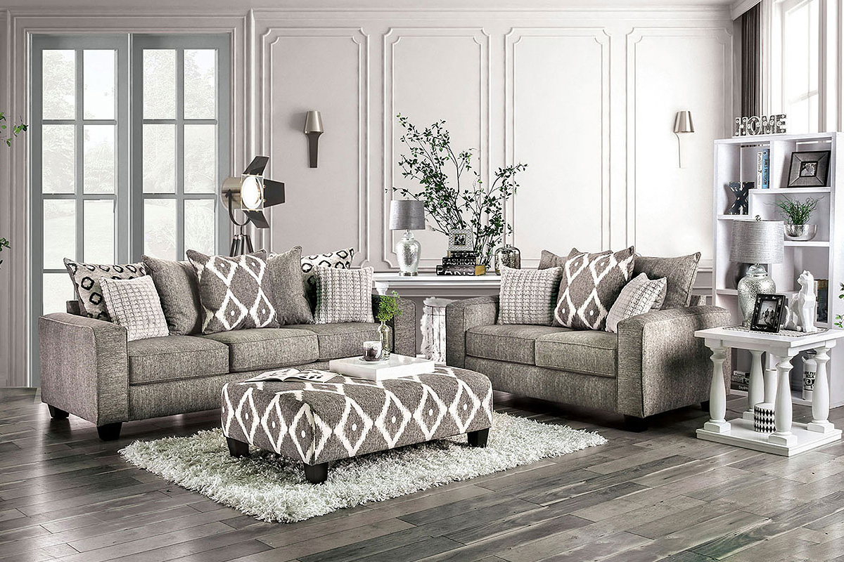 2 Pcs Set Sofa & Loveseat Basie Transitional Grey