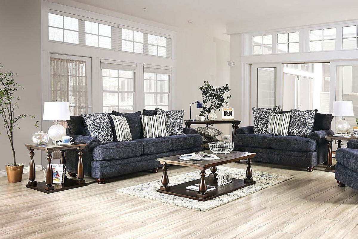 2 Pcs Set Sofa & Loveseat Hadleigh Transitional Navy