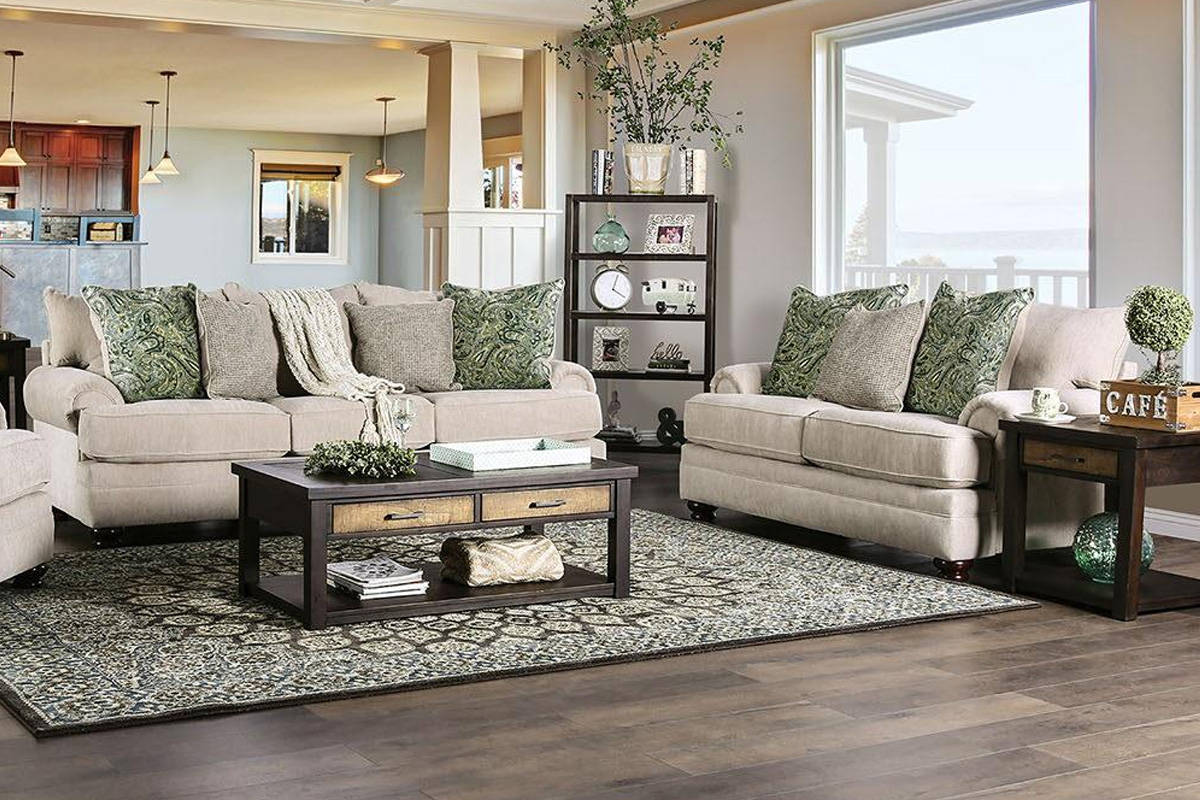 2 Pcs Set Sofa & Loveseat Hatfield Transitional Cream