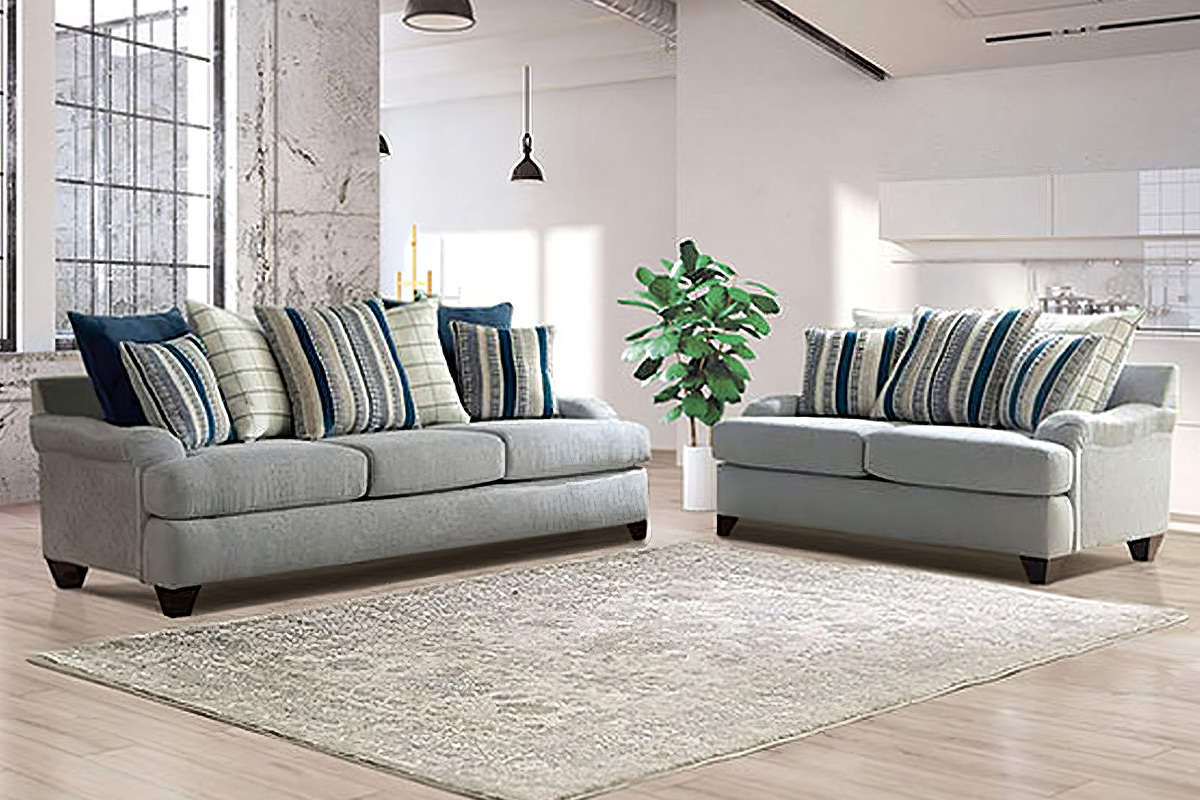 2 Pcs Set Sofa & Loveseat Plaistow Transitional Grey