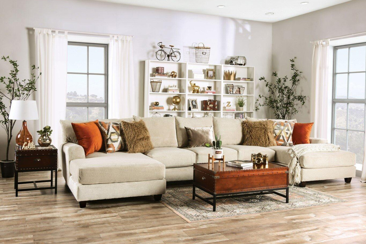 Carnforth Transitional Tan Microfiber Sectional Sofa