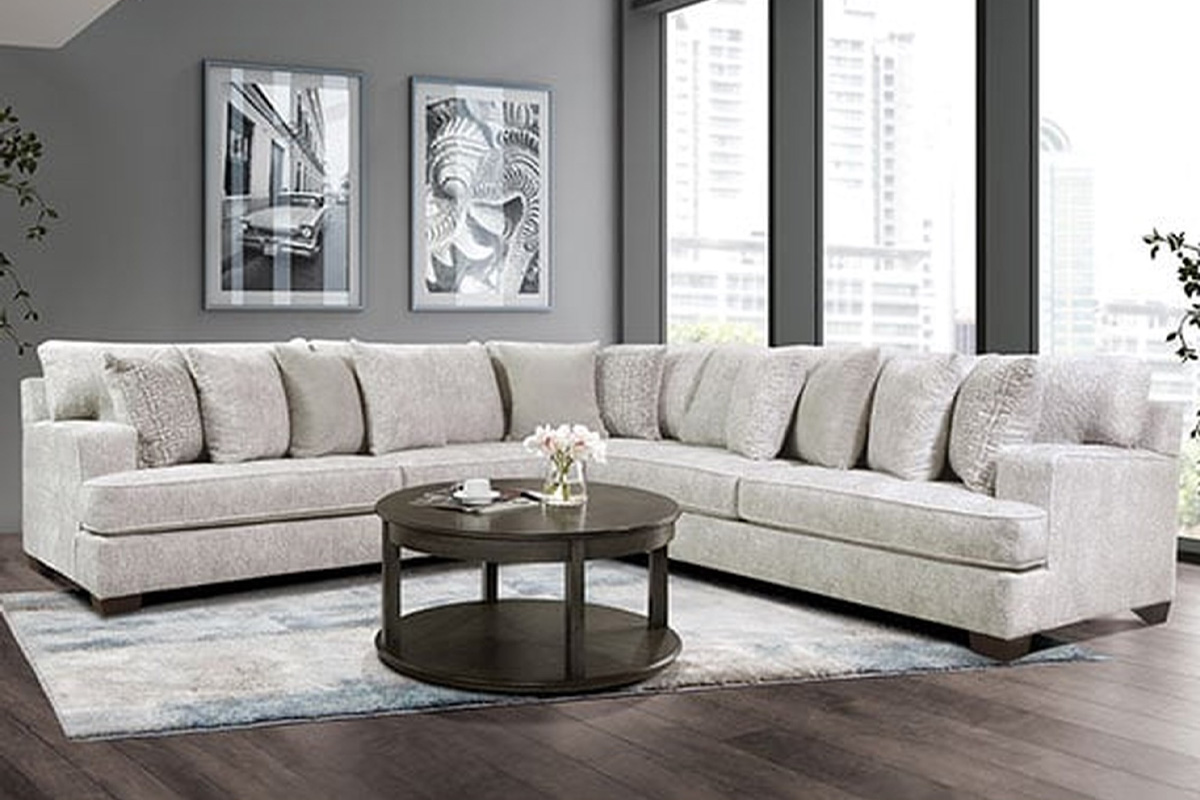 Alberton Contemporary Beige Chenille Sectional Sofa