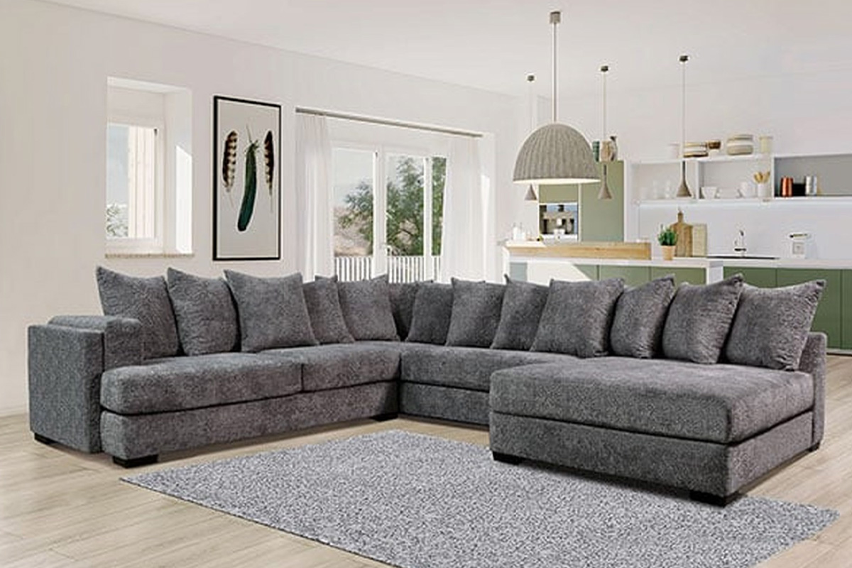 Wolverhampton Contemporary Dark Grey Chenille Sectional Sofa