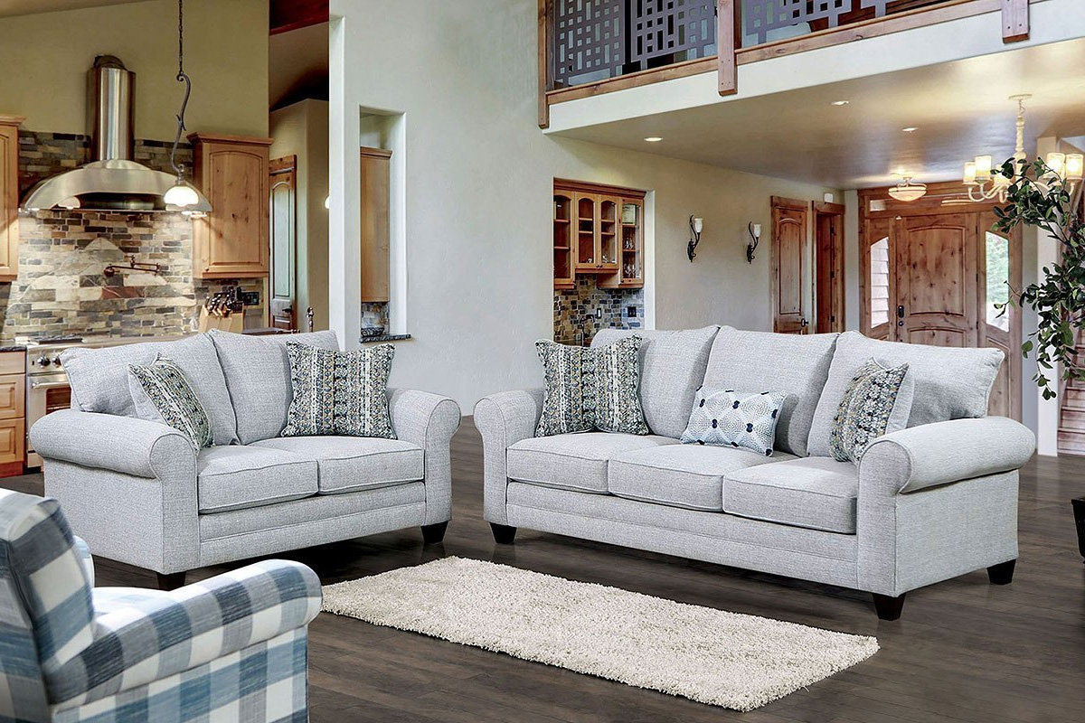 2 Pcs Set Sofa & Loveseat Aberporth Transitional Grey