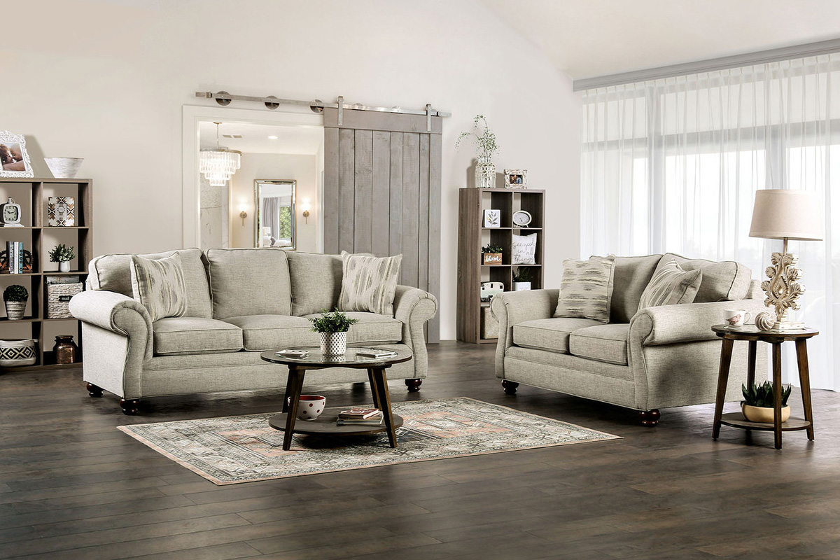 2 Pcs Set Sofa & Loveseat Amaya Transitional Cream