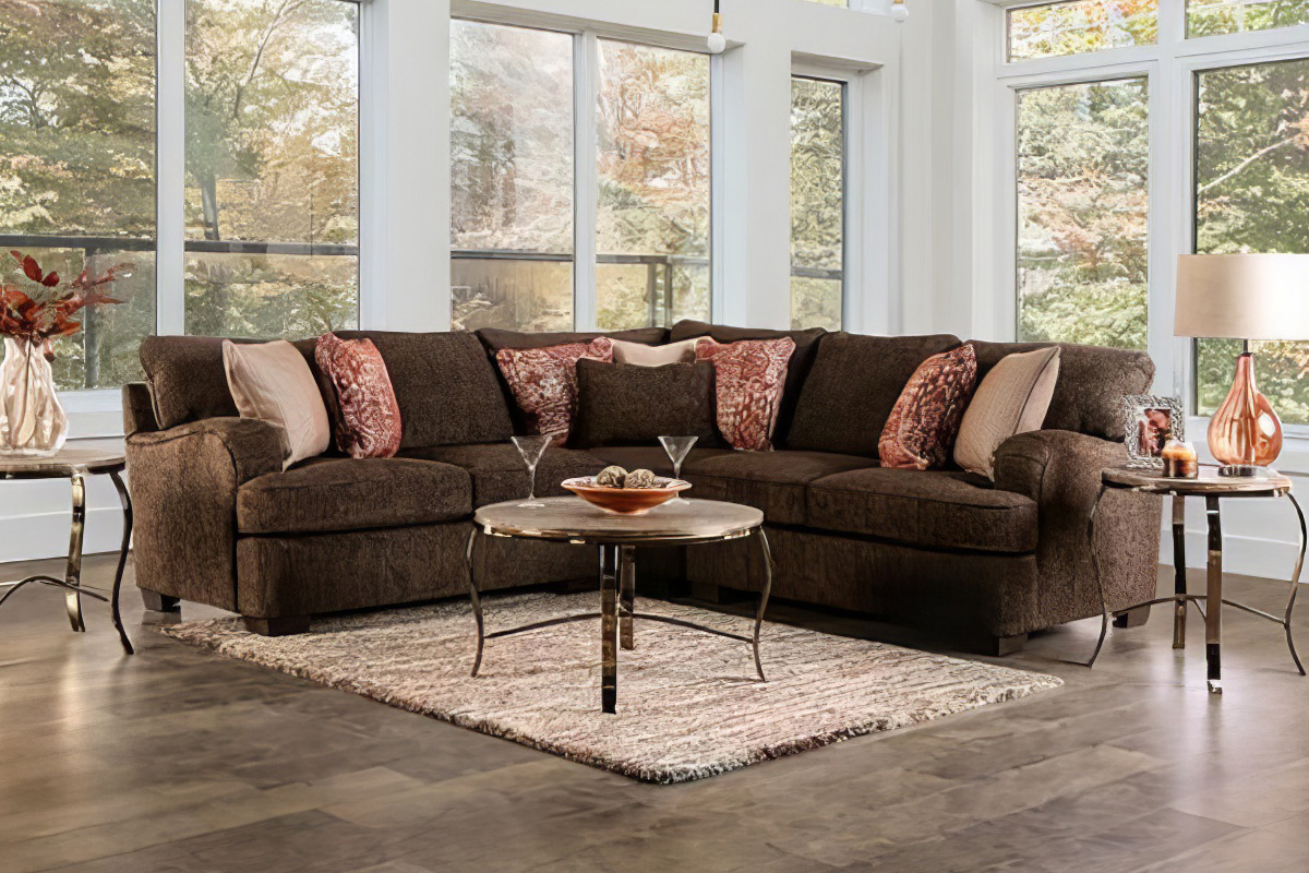 Wanstead Transitional Dark Brown & Rust Chenille Sectional Sofa