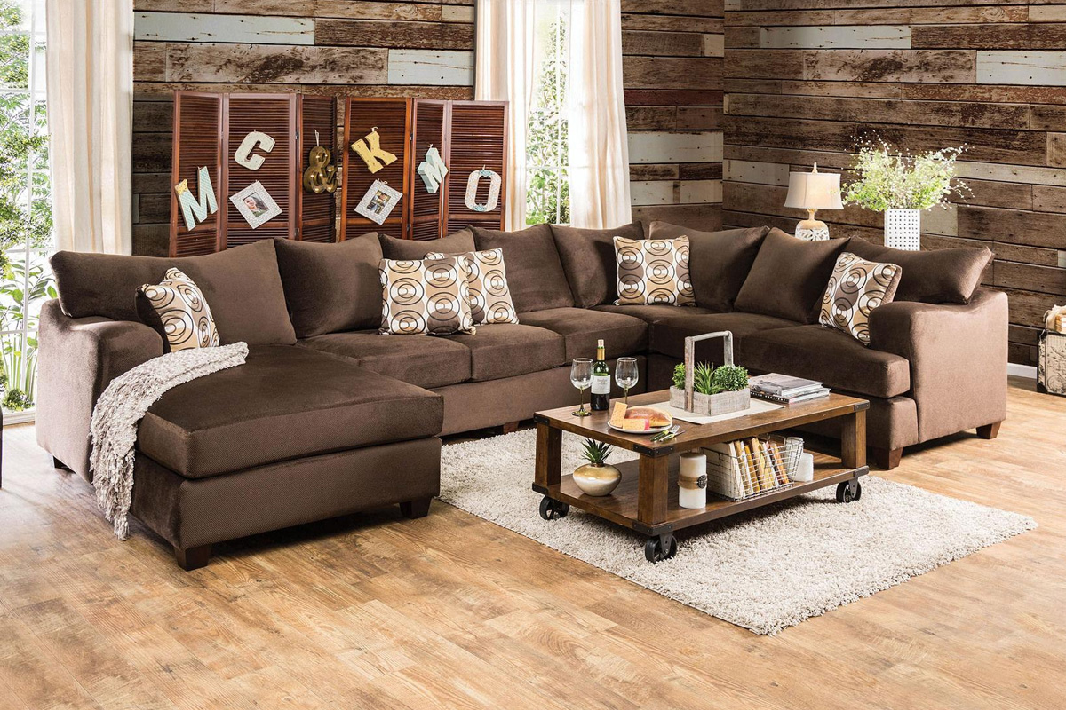 Wessington Transitional Chocolate Chenille Sectional Sofa