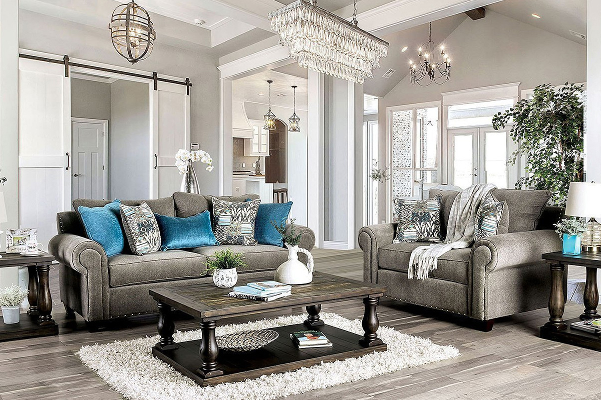 2 Pcs Set Sofa & Loveseat Mott Transitional Grey