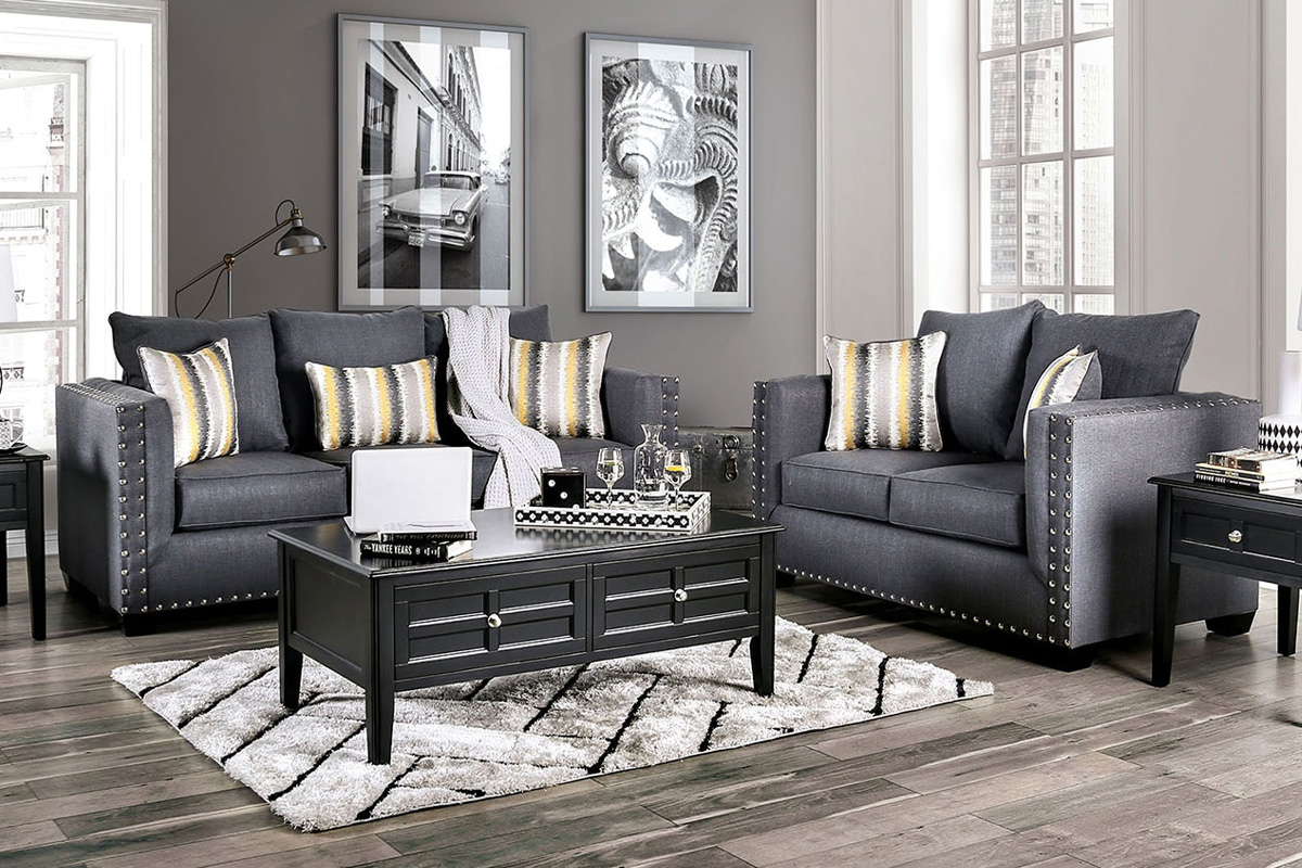 2 Pcs Set Sofa & Loveseat Inkom Transitional Slate