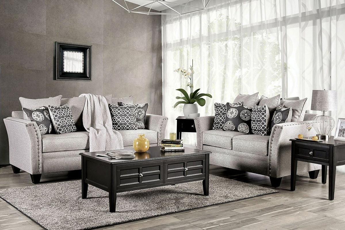 2 Pcs Set Sofa & Loveseat Talgarth Transitional Grey