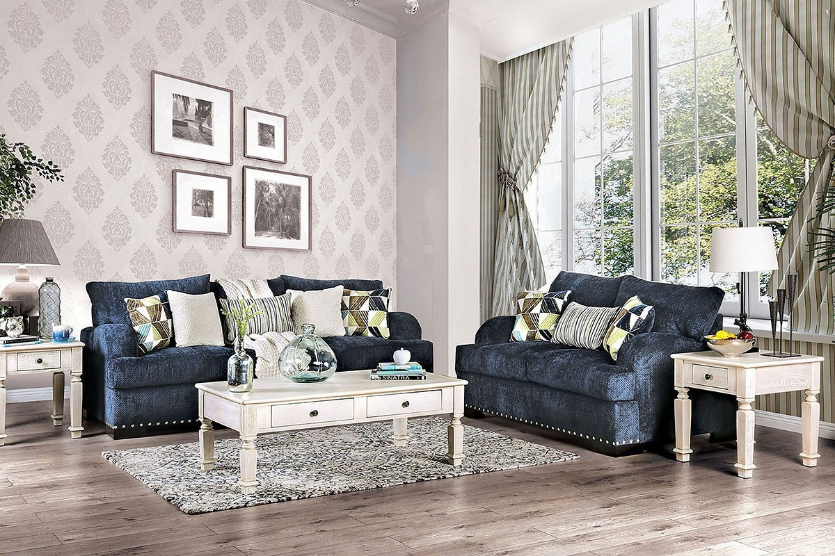 2 Pcs Set Sofa & Loveseat Zayla Transitional Navy