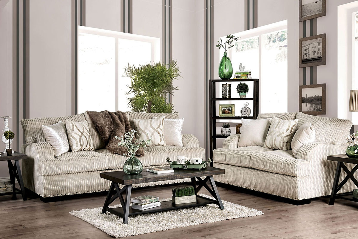2 Pcs Set Sofa & Loveseat Zayla Transitional Golden Ivory