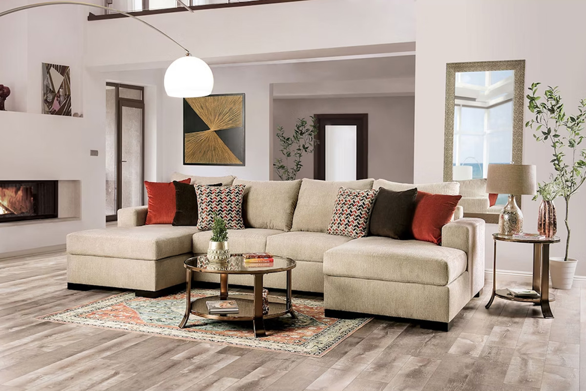 Jayla Transitional Beige Chenille Sectional Sofa