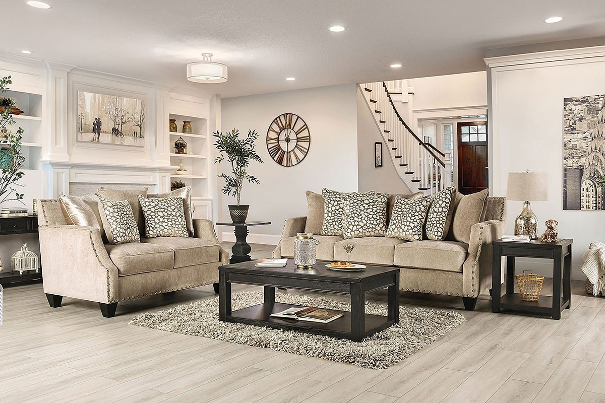 2 Pcs Set Sofa & Loveseat Hendon Transitional Beige