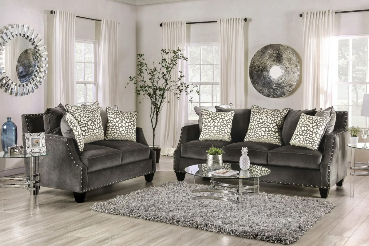 2 Pcs Set Sofa & Loveseat Hendon Transitional Grey