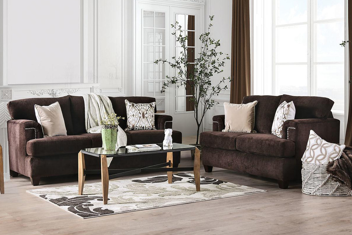 2 Pcs Set Sofa & Loveseat Brynlee Transitional Chocolate