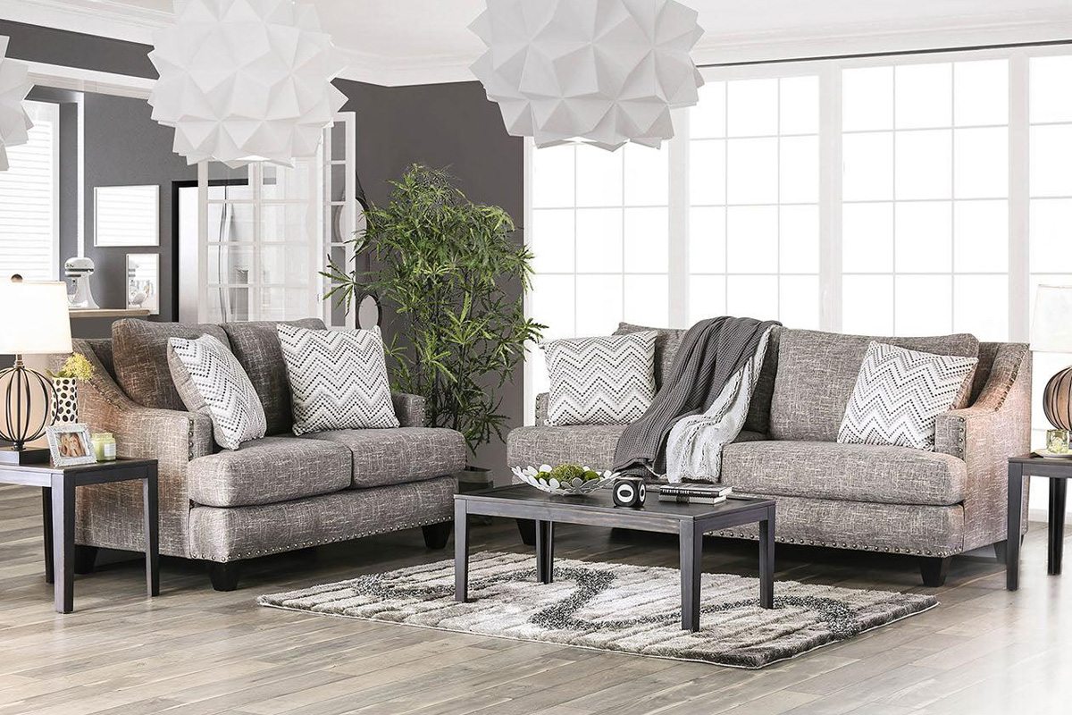 2 Pcs Set Sofa & Loveseat Erika Transitional Grey