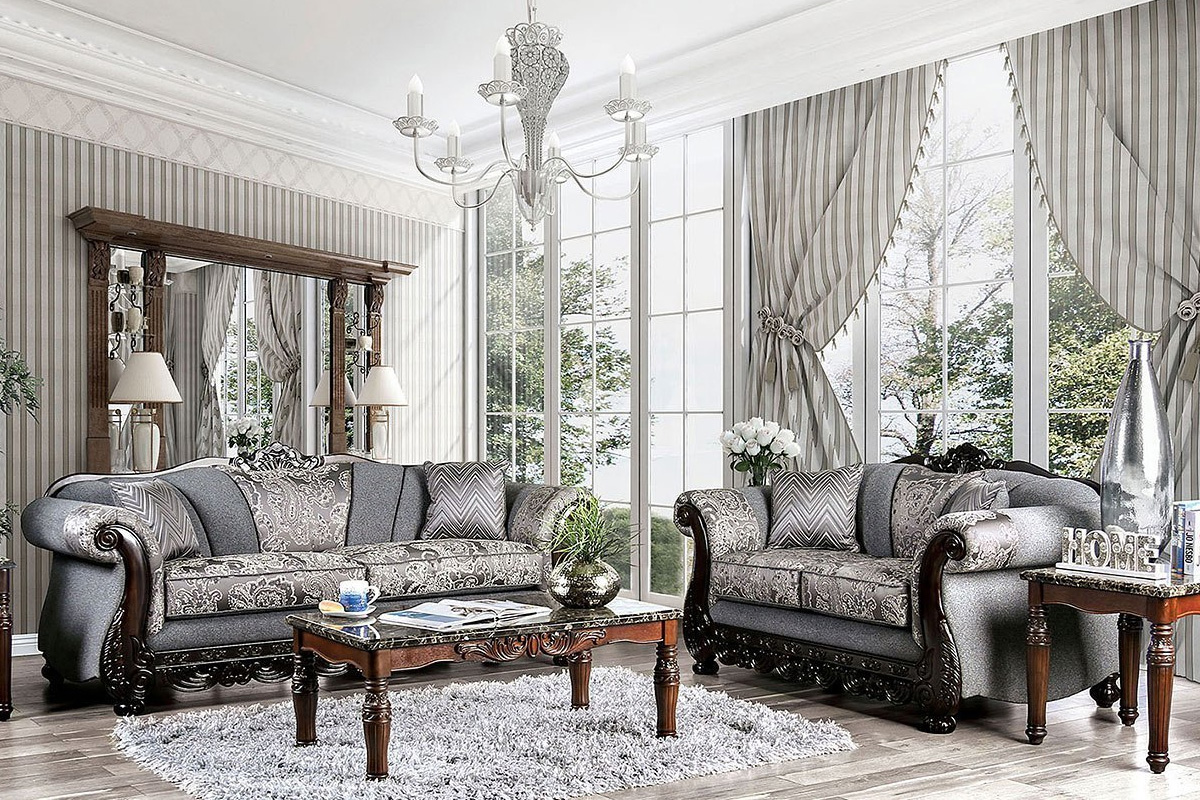 2 Pcs Set Sofa & Loveseat Newdale Traditional Grey