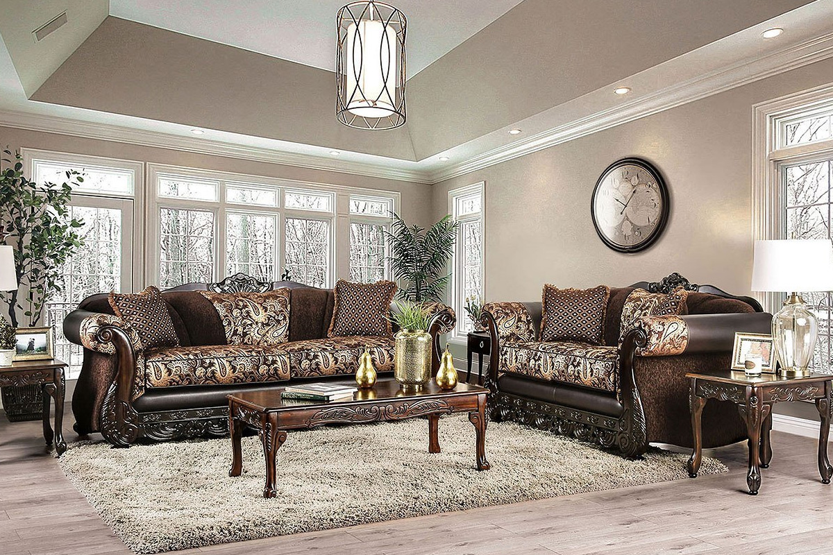 2 Pcs Set Sofa & Loveseat Newdale Traditional Brown