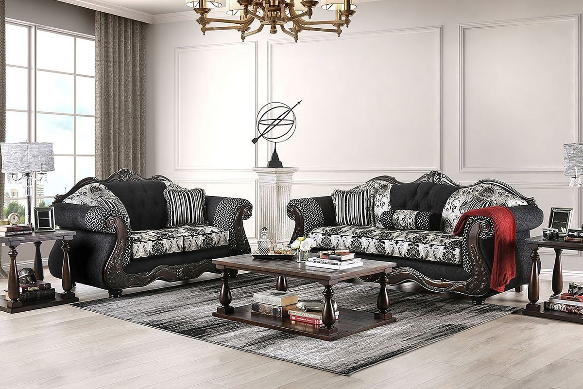 2 Pcs Set Sofa & Loveseat Ronja Traditional Black