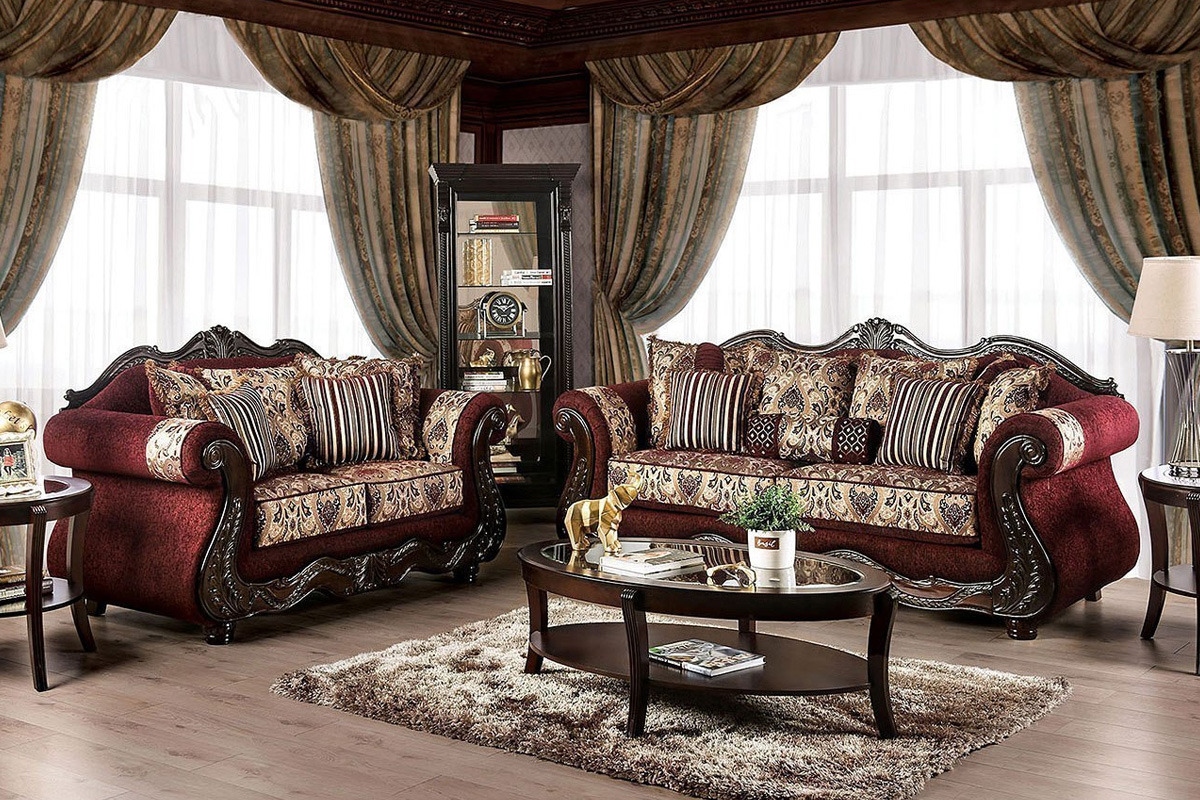 2 Pcs Set Sofa & Loveseat Matteo Traditional Burgundy