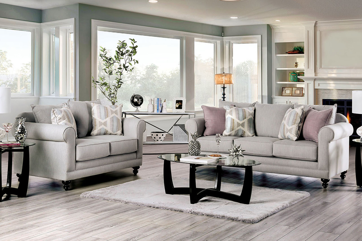 2 Pcs Set Sofa & Loveseat Kacey Transitional Light Grey