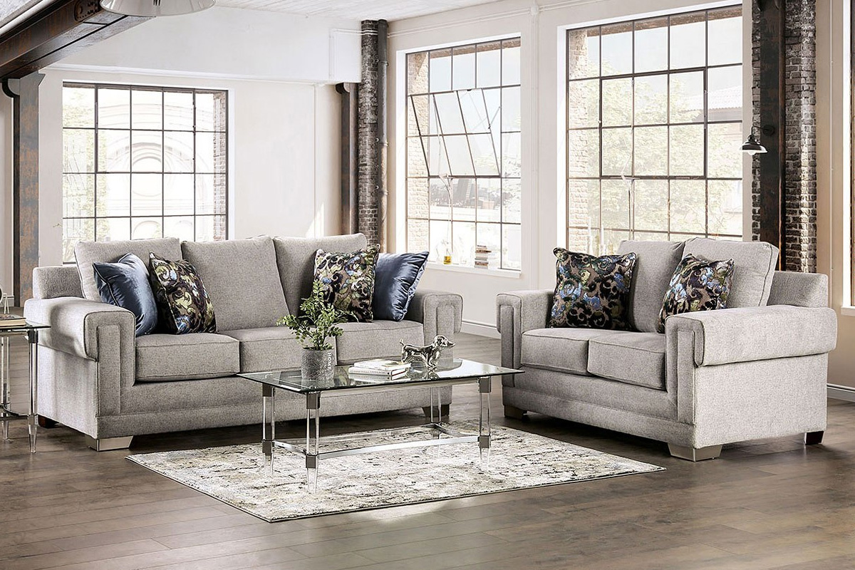 2 Pcs Set Sofa & Loveseat Atherstone Transitional Light Grey