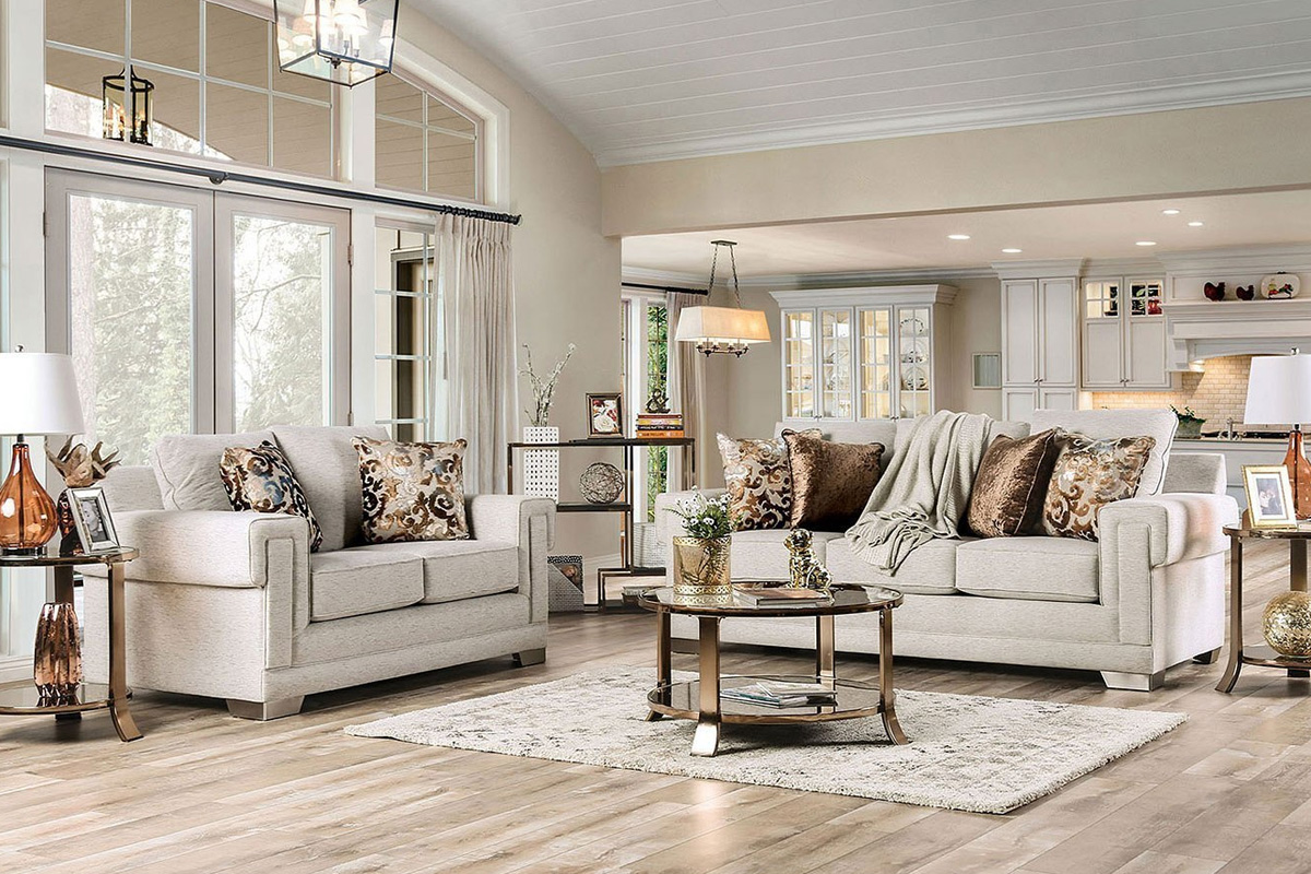 2 Pcs Set Sofa & Loveseat Emely Transitional Light Grey