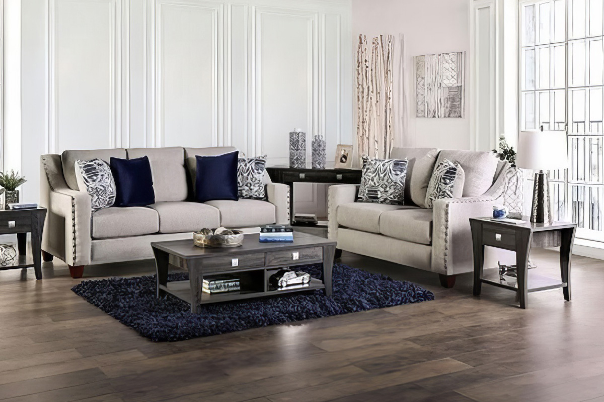2 Pcs Set Sofa & Loveseat Stickney Transitional Light Grey & Navy
