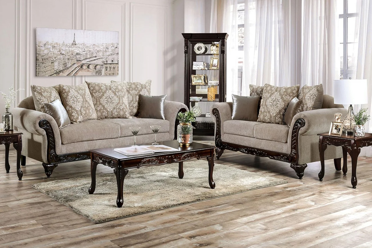 2 Pcs Set Sofa & Loveseat Panozzo Traditional Beige