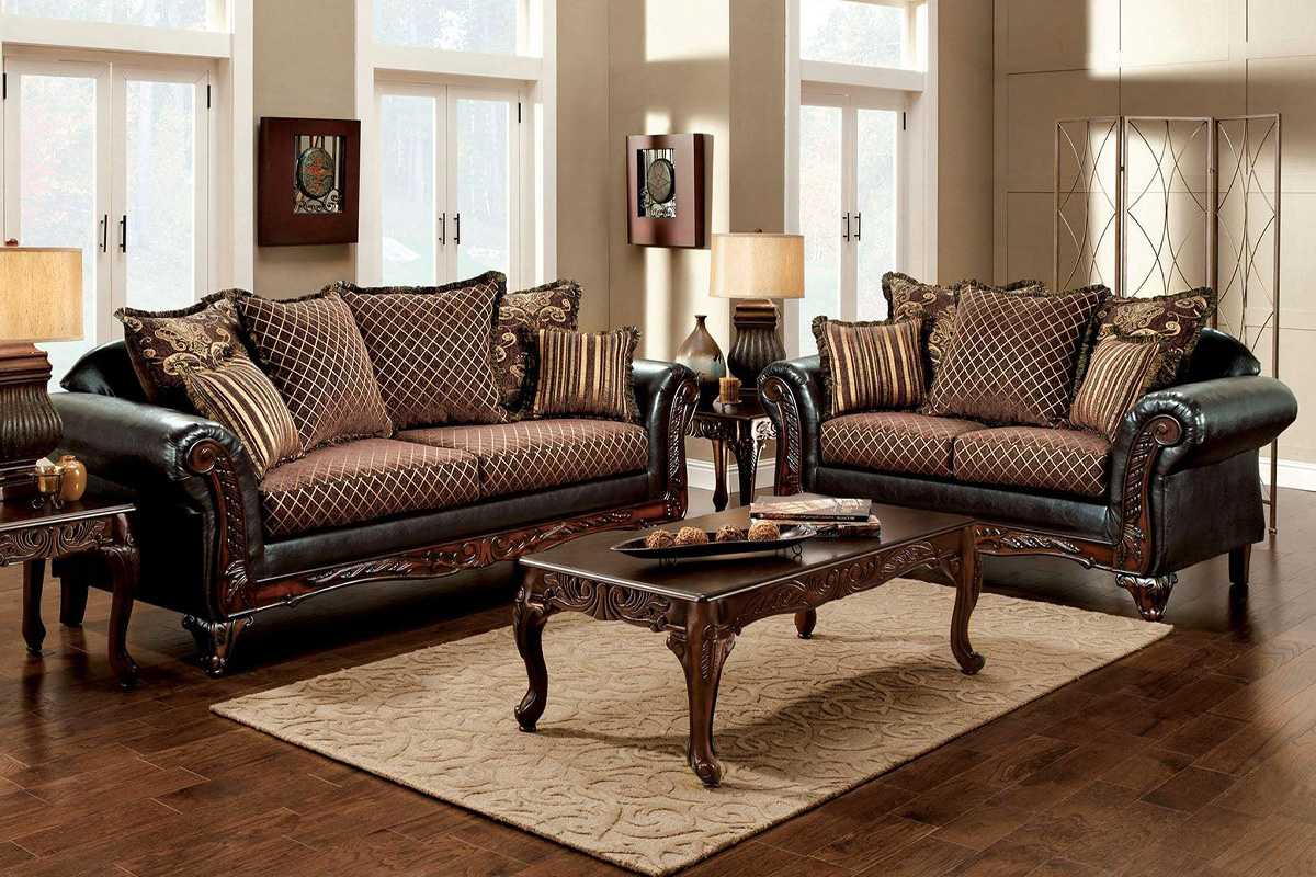 2 Pcs Set Sofa & Loveseat San Roque Traditional Brown & Espresso