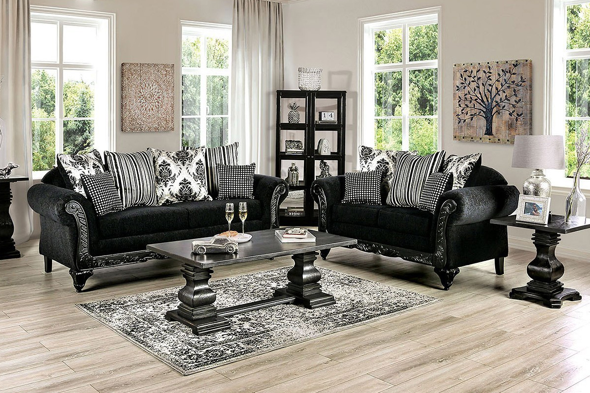 2 Pcs Set Sofa & Loveseat Luciano Contemporary Black