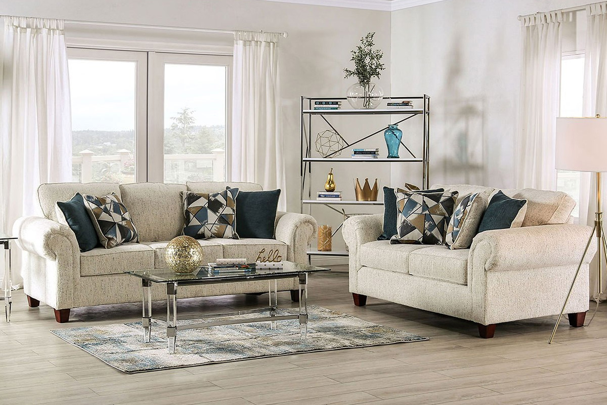 2 Pcs Set Sofa & Loveseat Delgada Transitional Beige