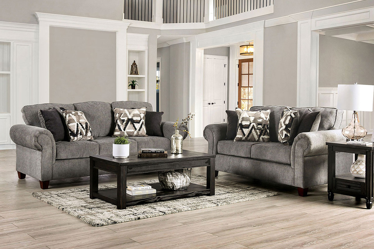 2 Pcs Set Sofa & Loveseat Delgada Transitional Graphite