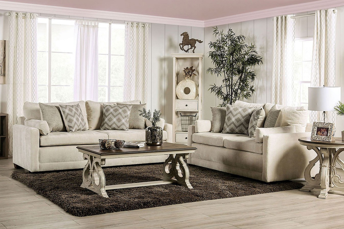 2 Pcs Set Sofa & Loveseat Burgess Transitional Beige