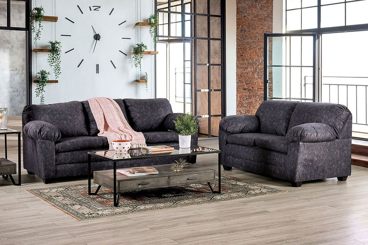 2 Pcs Set Sofa & Loveseat Keswick Contemporary Charcoal