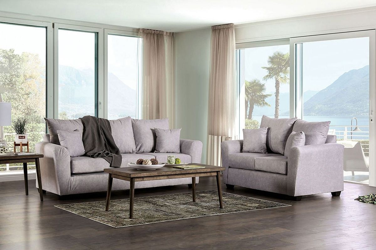 2 Pcs Set Sofa & Loveseat Croydon Contemporary Light Grey