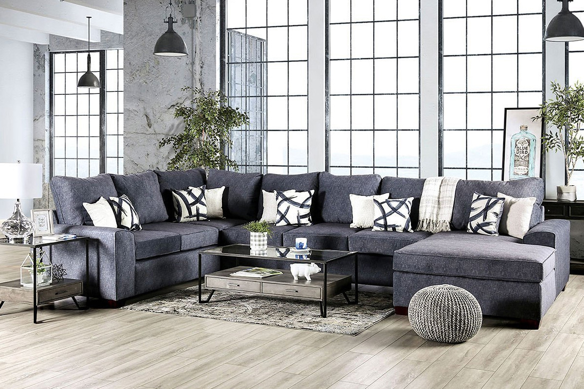 Shoreditch Contemporary Navy Fabric Sectional Sofa