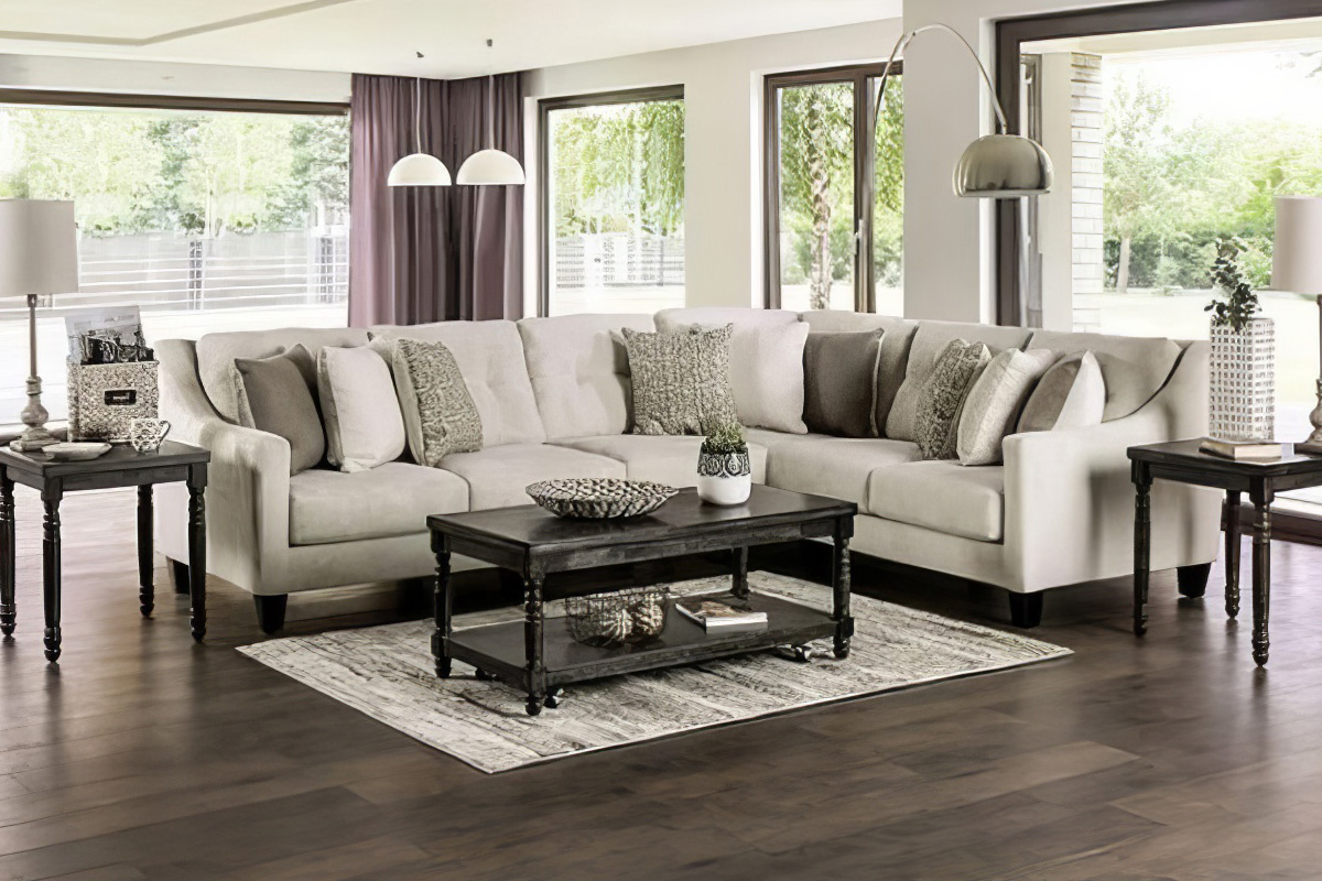 Waldport Contemporary Ivory Sectional Sofa