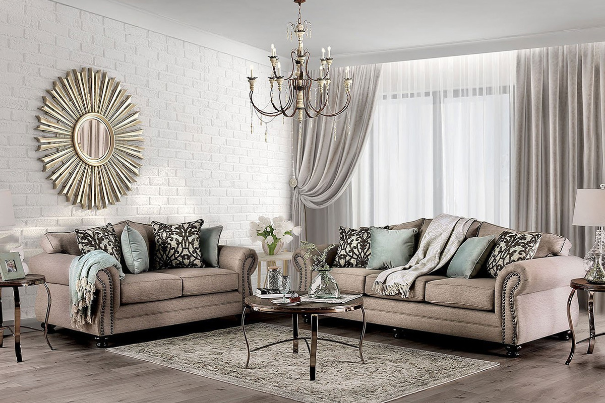 2 Pcs Set Sofa & Loveseat Jerauld Transitional Dark Taupe