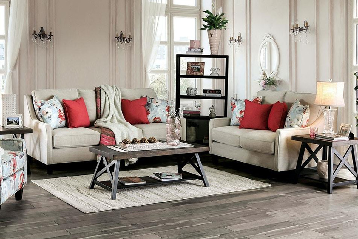 2 Pcs Set Sofa & Loveseat Nadene Transitional Ivory